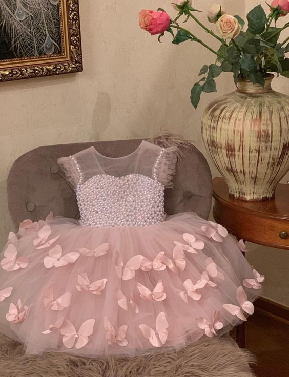 Lovely Baby Girls Birthday Party Dresses Pink Dresses 3D Butterfly Girls  Celebration Pageant Dresses Ball Gowns Kid Size 114   centenariocatupeuedupe