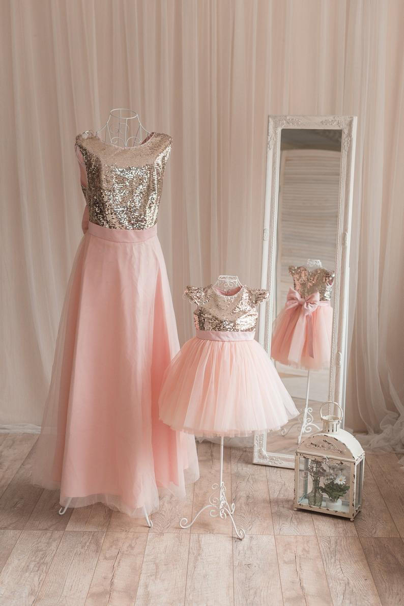 Gracias Golden Sequin Mom and Daughter Dress Mom Me Matching Dresses