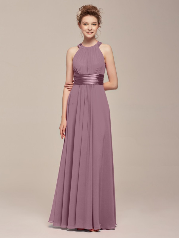 Zolindu Barbie Jewel Neck Pleated Bridesmaid Dress