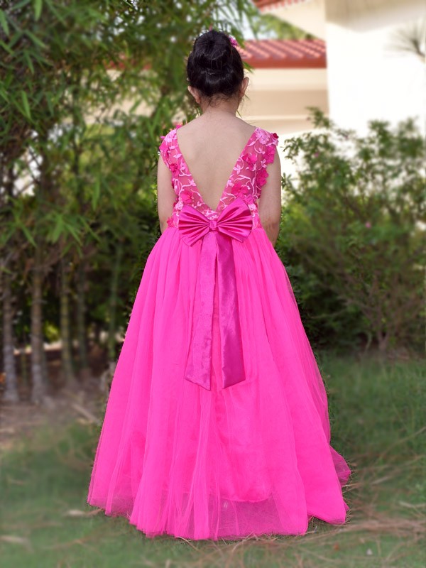 Zolindu Lottie Flower Applique With Pearls Fuschia Gown 