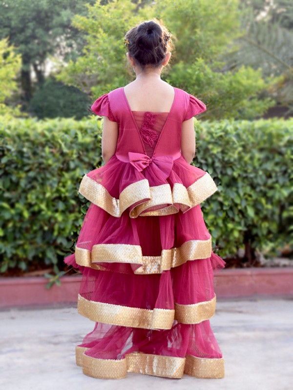 Zolindu Lola Burgundy color WIth Golden Lace Dress