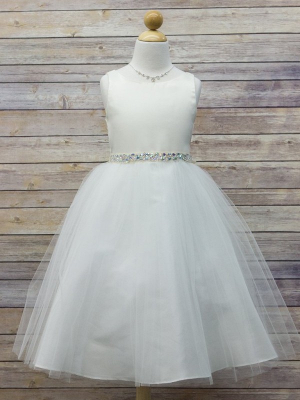 Zolindu Alison White Flower Girl Dress With Rhinestone Belt