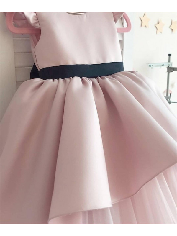 Gracie Tea Pink Gown With Black Bow