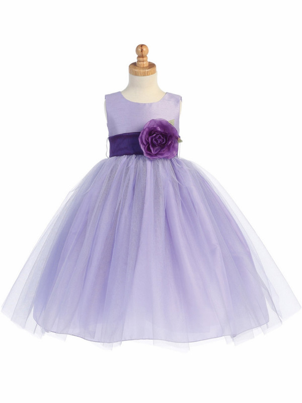 Zolindu Abrielle Lilac Poly Silk Bodice & Tulle Skirt Dress w Detachable Flower & Sash