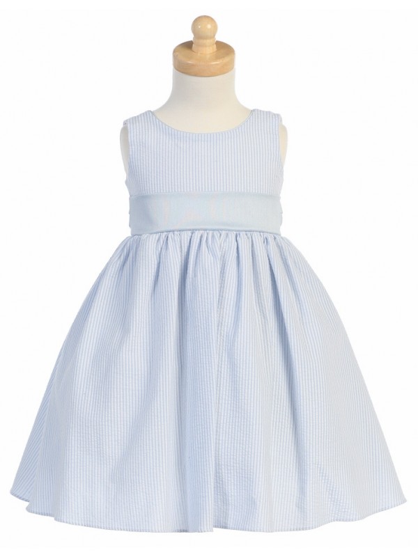 Zolindu Acadia Light BlueWhite Striped Cotton Seersucker Dress
