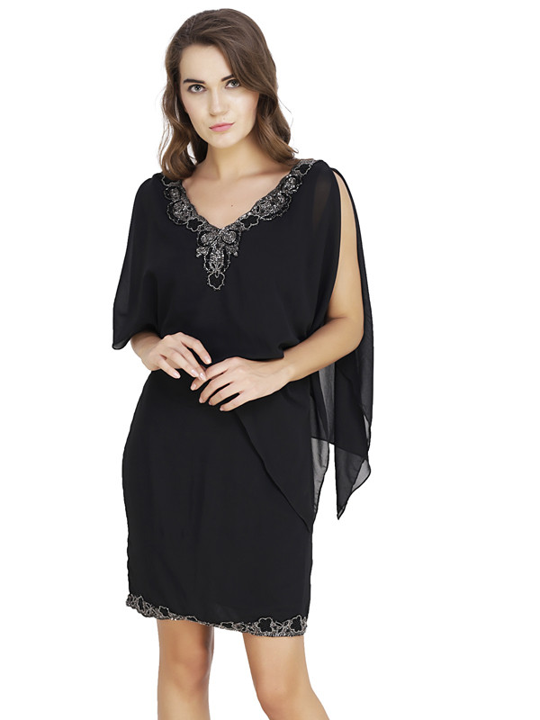 Christine V-Neck Dress Black Silver