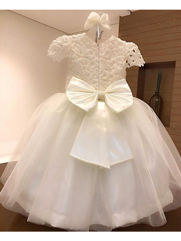Pearl Beaded White FlowerGirl Dress