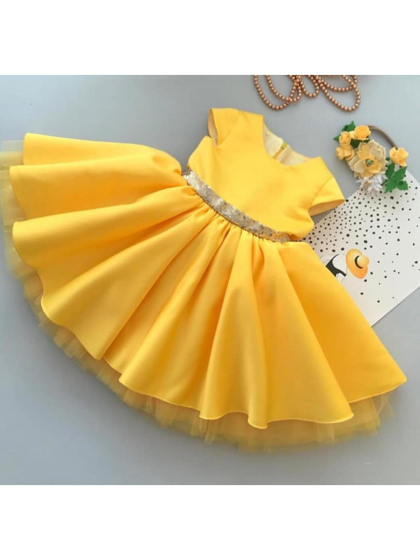 Anna yellow gown with Golden Sequin Bow