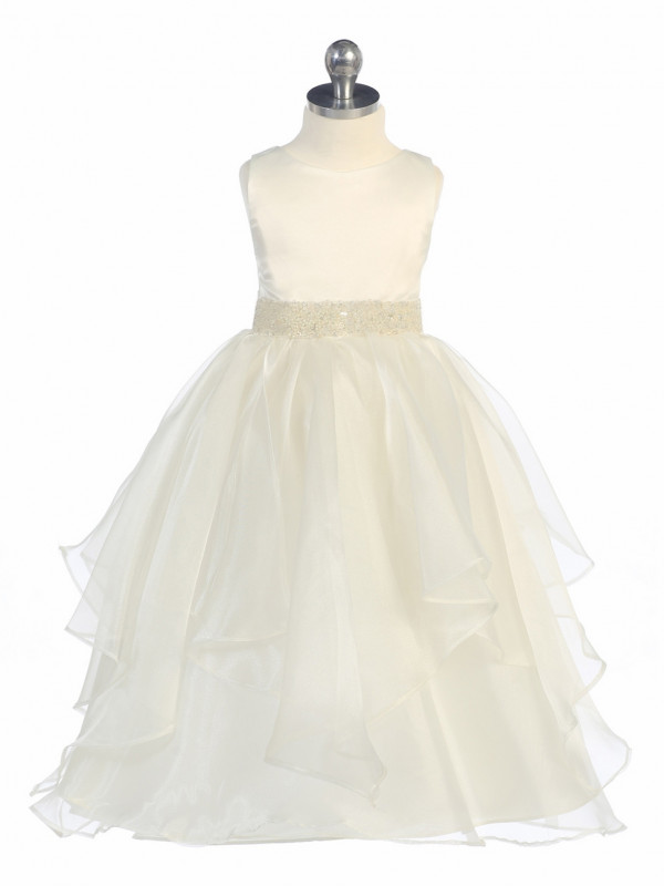 Zolindu Acelynn Ivory Satin & Organza Layered Dress